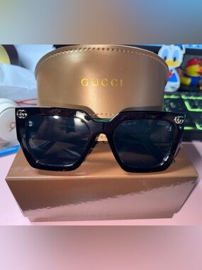 Gucci Sunglasses Case with Dust Bag - Brown/Gold Logo